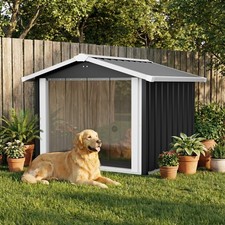 39.7x35.8x33.3" 2-in-1 Metal Dog House Storage Shed Weatherproof Outdoor Shelt