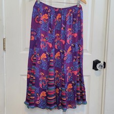 Vtg Diane Freis Georgette Paisley Pleated Skirt 80s Boho Festival Colorful XL