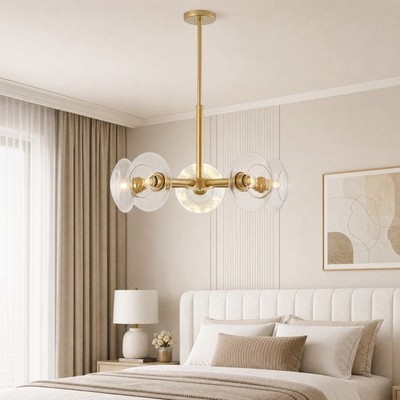 27'' Mid Century Sputnik Pendant Light Brass Finish Chandelier Kitchen Fixture