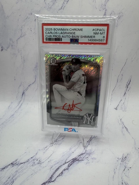 2025 Bowman Chrome Carlos LaGrange Black & White Shimmer Red Ink Auto PSA 8