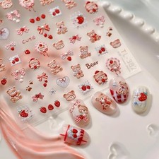 Cute Nail Stickers Bear Nail Art Decals Strawberry with Design Nails Color10