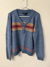 Pendelton Aztec Print Sweater Pullover V-neck size L 100% Cotton Excellent