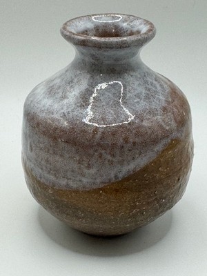 Signed Japanese Studio Pottery Mini Vase Stoneware Brown Gray Glaze 4 