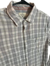 The Normal Brand Mens Large Plaid Button Down Shirt White Gray Green