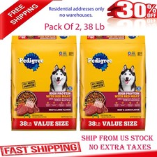  Pack Of 2 Pedigree High Protein Adult Dry Dog Food - Beef  Lamb, 38 Lb, New