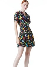 ALICE + OLIVIA Tori Pleated Butterfly High Black Short Shirt Dress - Size Large