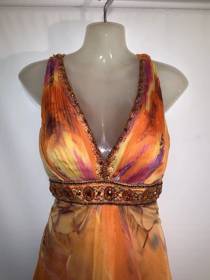 Vestido Floral Sirena Y2K Cuentas Lentejuelas Multicolor 100% Seda Talla XS Boda Foto 4 de 4