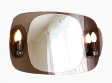 Smoked Glass Bathroom Mirror with Integral Sconces 1970s Space Age Vintage