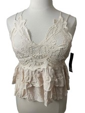 Nwt Trixxi Fairy Boho Beige Lace Coquette Tiered Babydoll Cami Tank Top Size XL