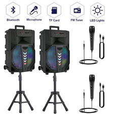 2 15 Bluetooth Speaker Portable Sub Woofer Heavy Bass Party Sound System w/Mic