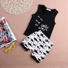 Toddler Baby Boy Summer Outfits Sleeveless Letter Printed Tank Tops Shorts Set