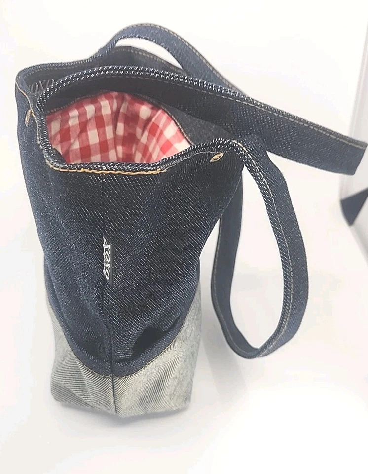 1990 XOXO Jeans Marca Azul Denim Cuero Bolso de Hombro Vintage Foto 3 de 4
