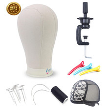 Canvas Wig Head Mannequin Block Head 22 Inch with Stand Pins Salon