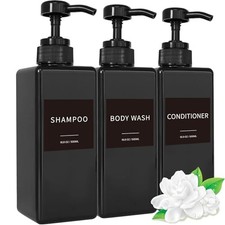 Shampoo and Conditioner Dispenser, Refillable Plastic Shampoo Pump Black