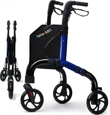 Lightweight 3 Wheel Rollator Swivel Slim Walker Foldable All Terrain With Brakes