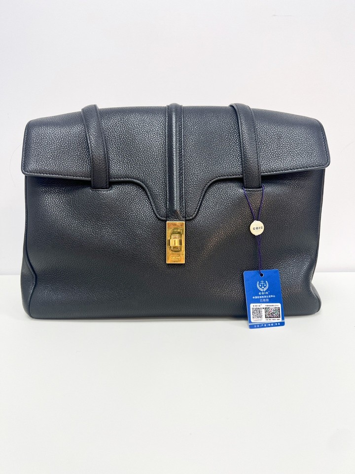 Authentic Pre-owned Celine Soft 16 Black Pebbled Leather Shoulder Tote Bag