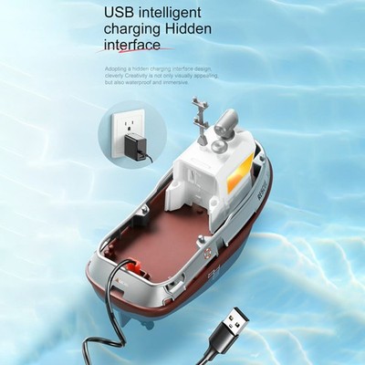 Remote Control Boat 2.4GHZ 1:32 Waterproof Mini Tugboat With Lights Recharge SET
