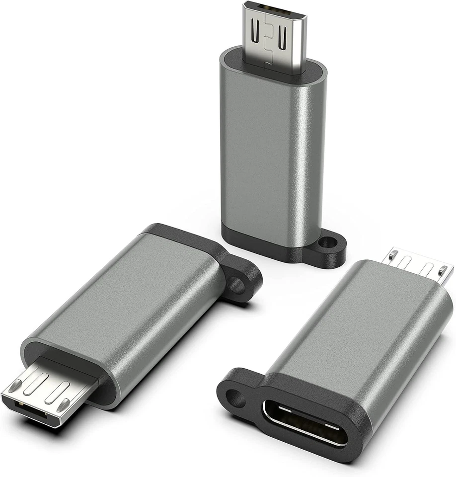 Paquete de 3 adaptadores USB C a Micro USB gris metálico carga y sincronización de datos conveniencia Foto 3 de 4