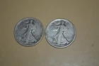 PAIR OF (2) 1917-S WALKING LIBERTY HALF DOLLAR COINS 90% SILVER RIM NICKS GOOD