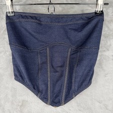 Out From Under Denim Corset Bustier Top Blue Jean Style Boning Hook Eye M