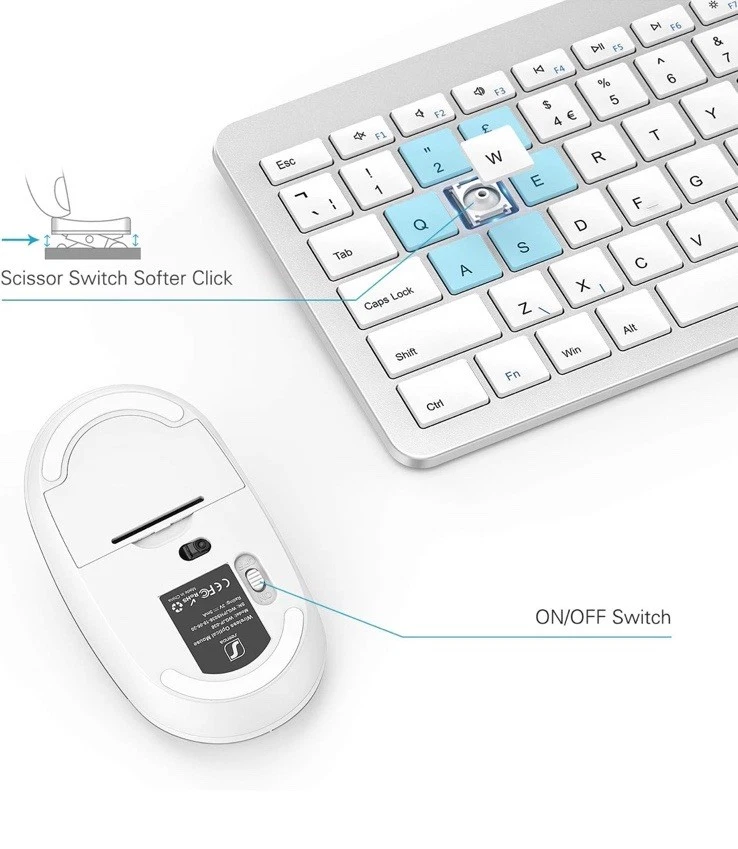 Wireless Keyboard Mouse Set Seenda UK QWERTY USB Slim White Silver Windows PC - Image 3 of 4