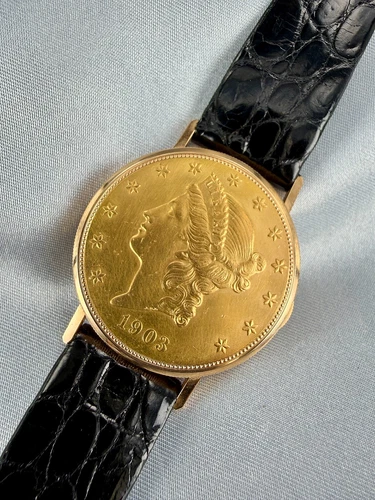 Ulysse Nardin 21K Gold Liberty "Double Eagle" Coin 34MM Watch Vintage RUNNING