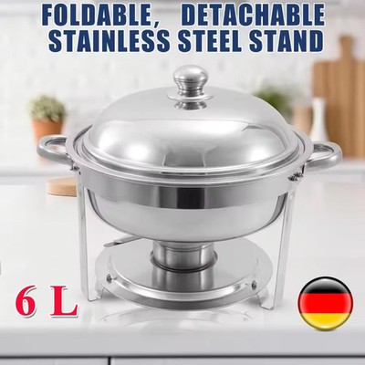 6L Edelstahl Chafing Dish Speisenwärmer Suppentopf Rund Bankett Wärmebehälter