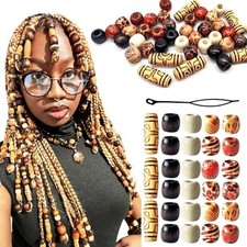 60PCS Wood Hair Beads for Braids Loc Hair Wooden Bead Dreadlock Beads 60pcs