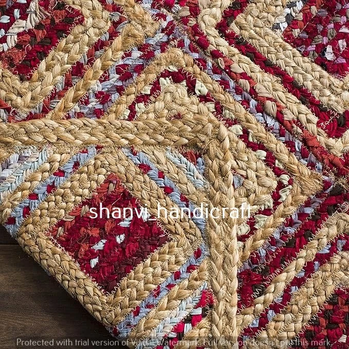 Rug 100% jute Cotton handmade reversible area carpet modern living runner rugs - Image 4 of 4