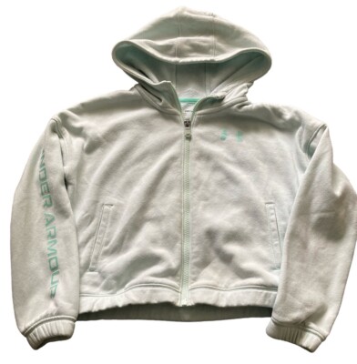 Under Armour Girls Full Zip Hoodie Size YS Loose Sweatshirt Long Sleeve Mint