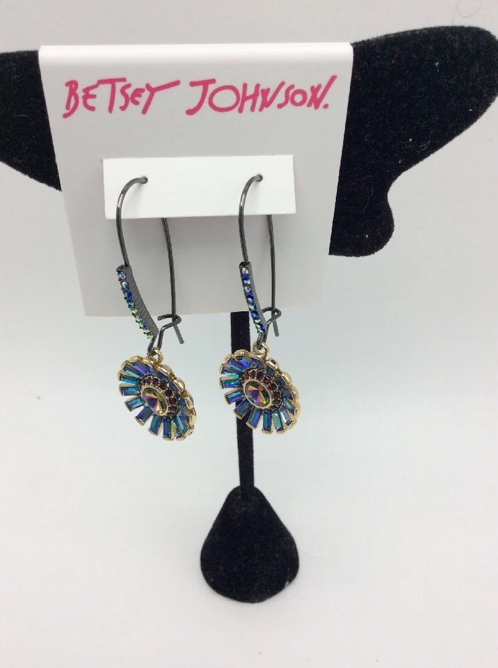 Pendientes colgantes Betsey Johnson tono hematita flor $42 F206 Foto 3 de 4