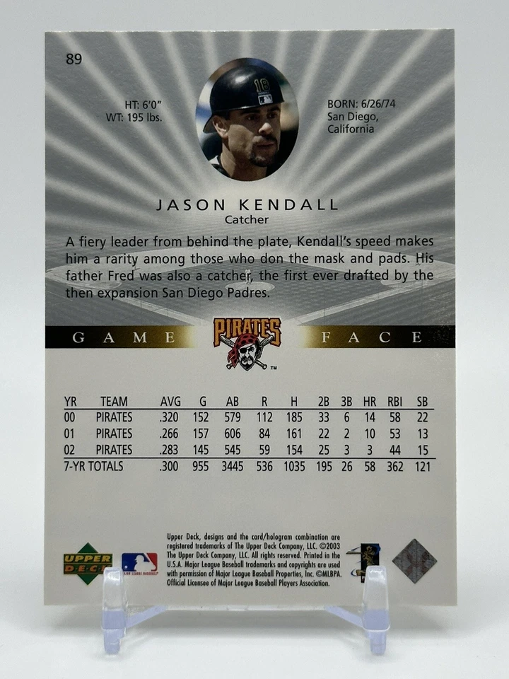 2003 Upper Deck Game Face Jason Kendall #89 - Image 2 of 2