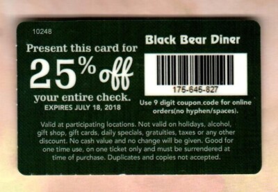 BLACK BEAR DINER Bacon Cheeseburger 2018 Rewards Loyalty