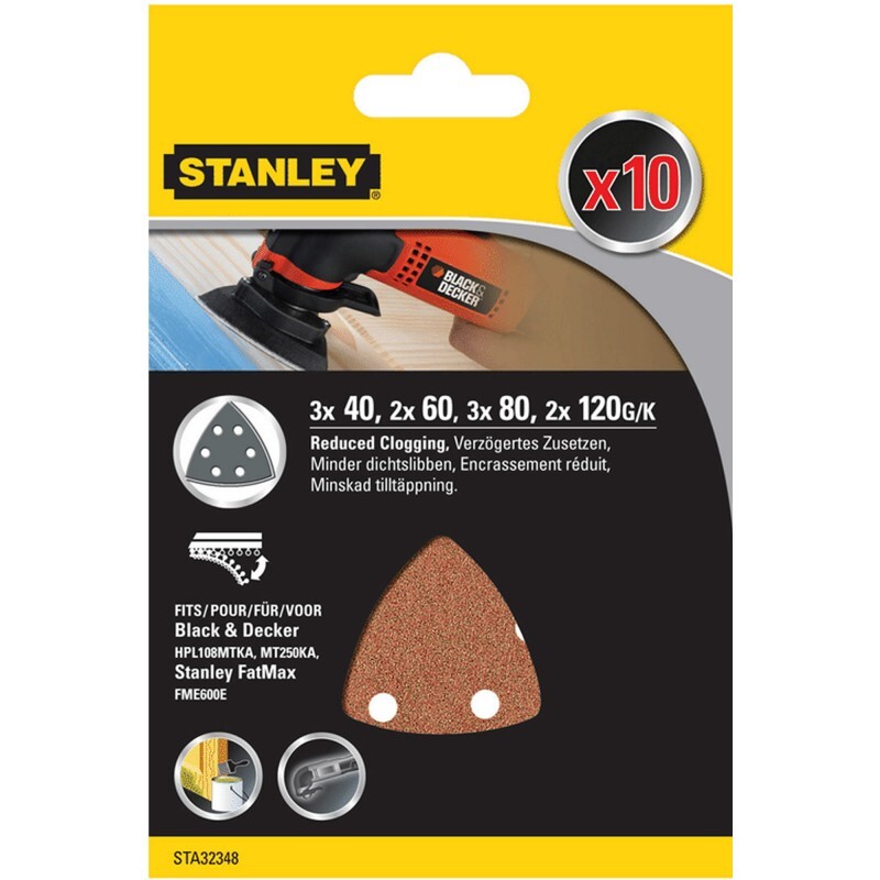 STANLEY CONFEZIONE 10 PEZZI FOGLI ABRASIVI PER MULTILEVIGATRICE GRANA 40-60-8...