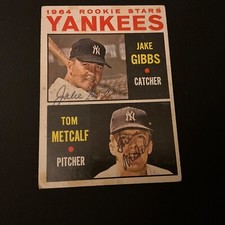 Autographed  1964 Topps rookies w/ JAKE GIBBS & TOM METCALF  . #Z-1