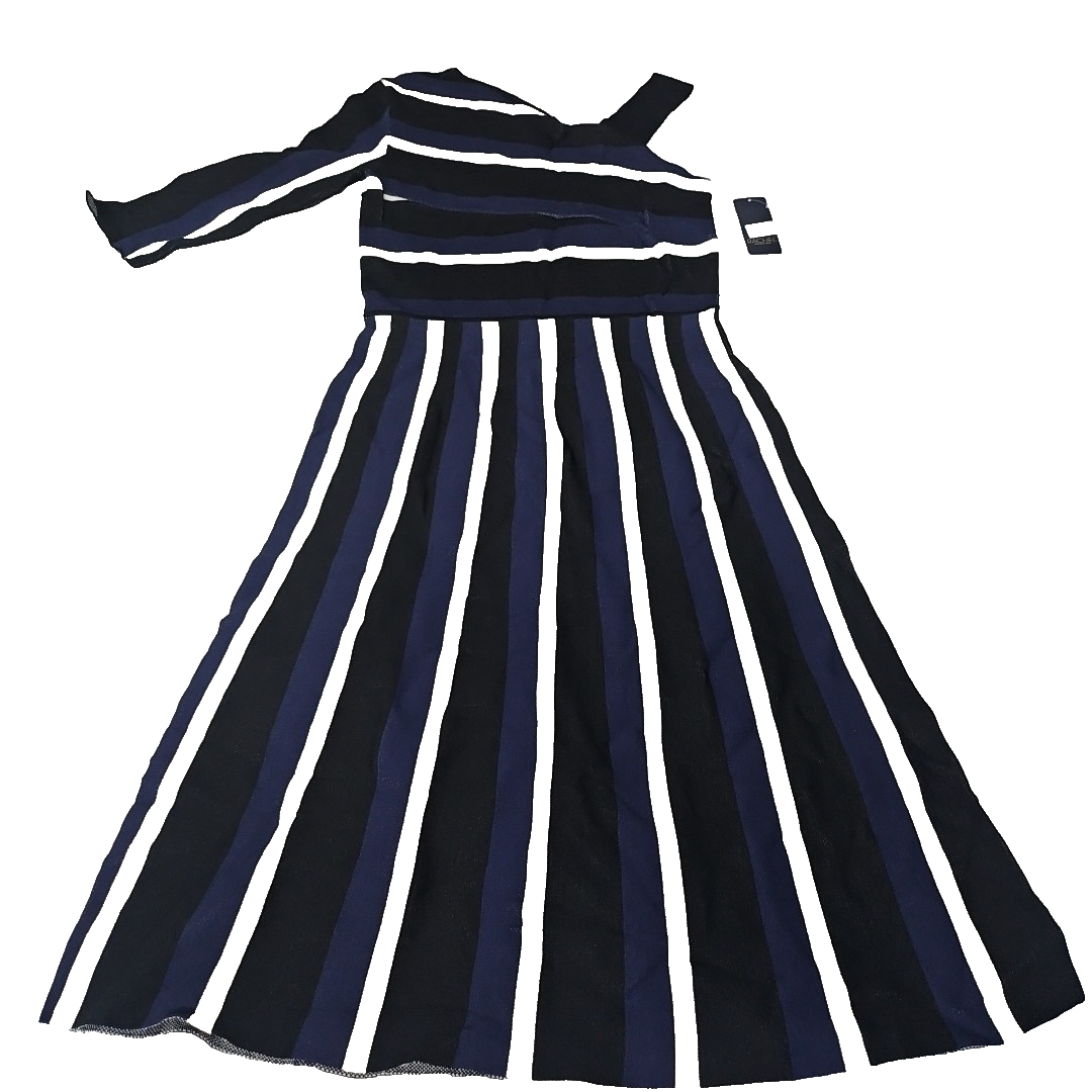 NWT Rachel Roy XL Dress Navy White Striped One Shoulder Cocktail Party  Career | eBay