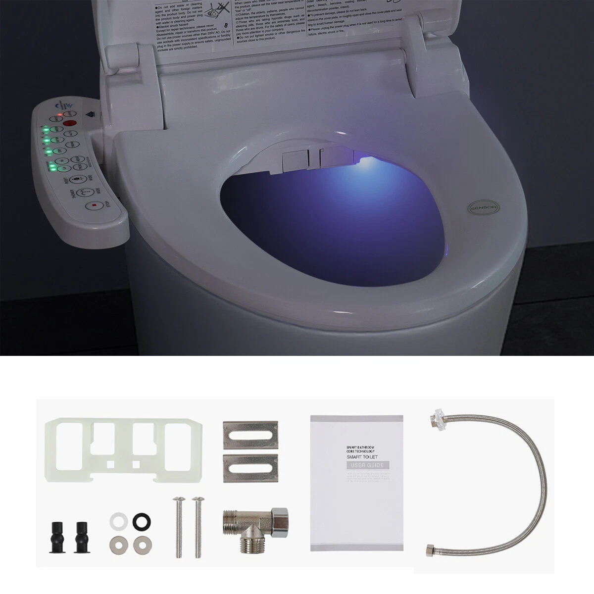 Bidet Toilet Seat Electric Warm Water Smart Heated Bidet with Warm Air Drying US