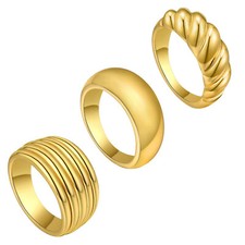 3PCS Chunky Stackable Ring Set Dainty 14K Gold Plated Thumb Wedding Band Women