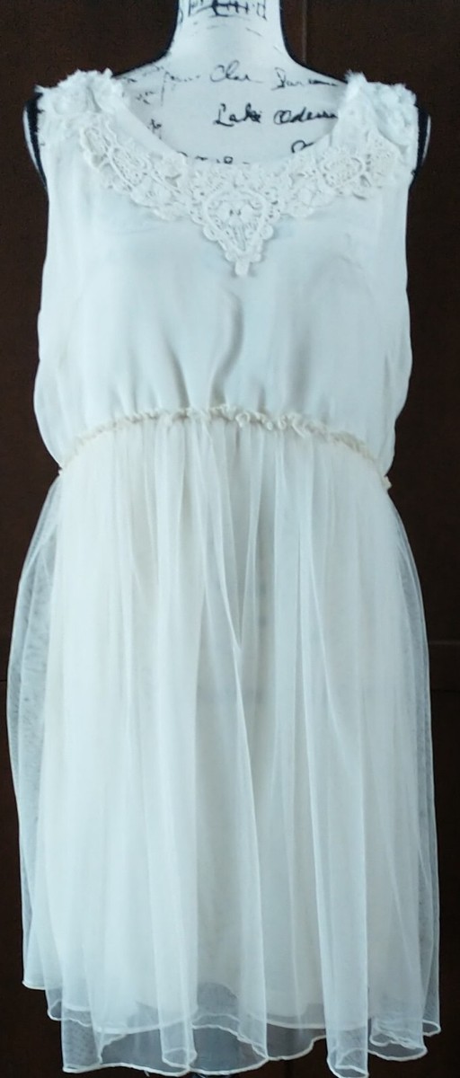 Womens Large silk Bachelorette Wedding Dress Sheer Sleeveless Coquette NEW  Ivory