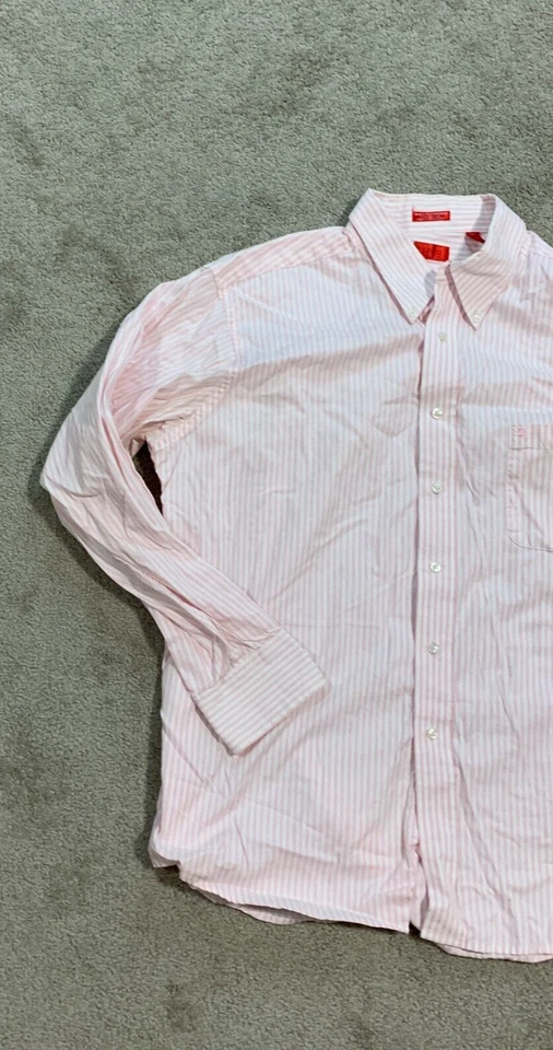 IZOD 80's 2-Ply Pinpoint Button Down Dress Shirt Mens 17.5 36/37 Pink Stripe - Image 4 of 4