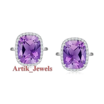 Natural Amethyst Gemstone With 14K White Gold Plated Silver Cufflink #1072