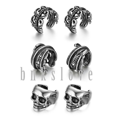 2-6Pcs Men Women Retro Skull Leaf Swirls Non Piercing Ear Cuff Clip on Earrings