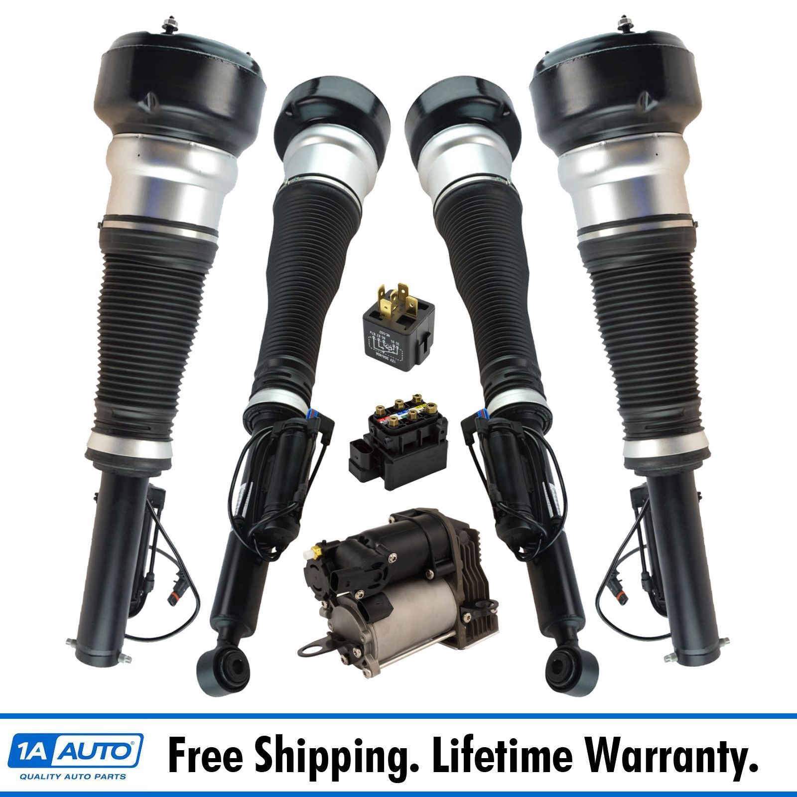 7 Piece Air Suspension Kit Front Rear Air Shocks Valve Block Compressor & Relay-image