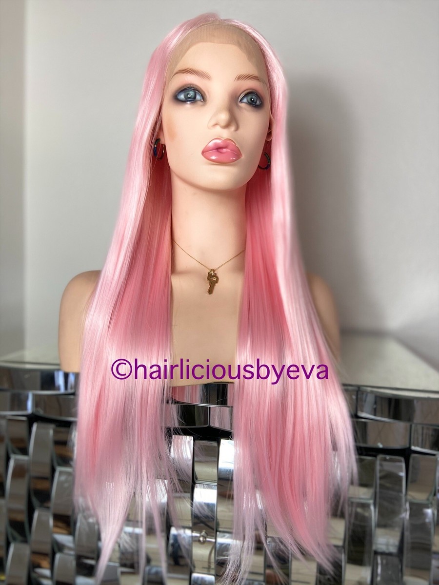 24” DEEP Pink STRAIGHT Lace Front Wig NEW Pink Wig - Lace Front Wigs With Baby Hair – Ishow Hair main image 3