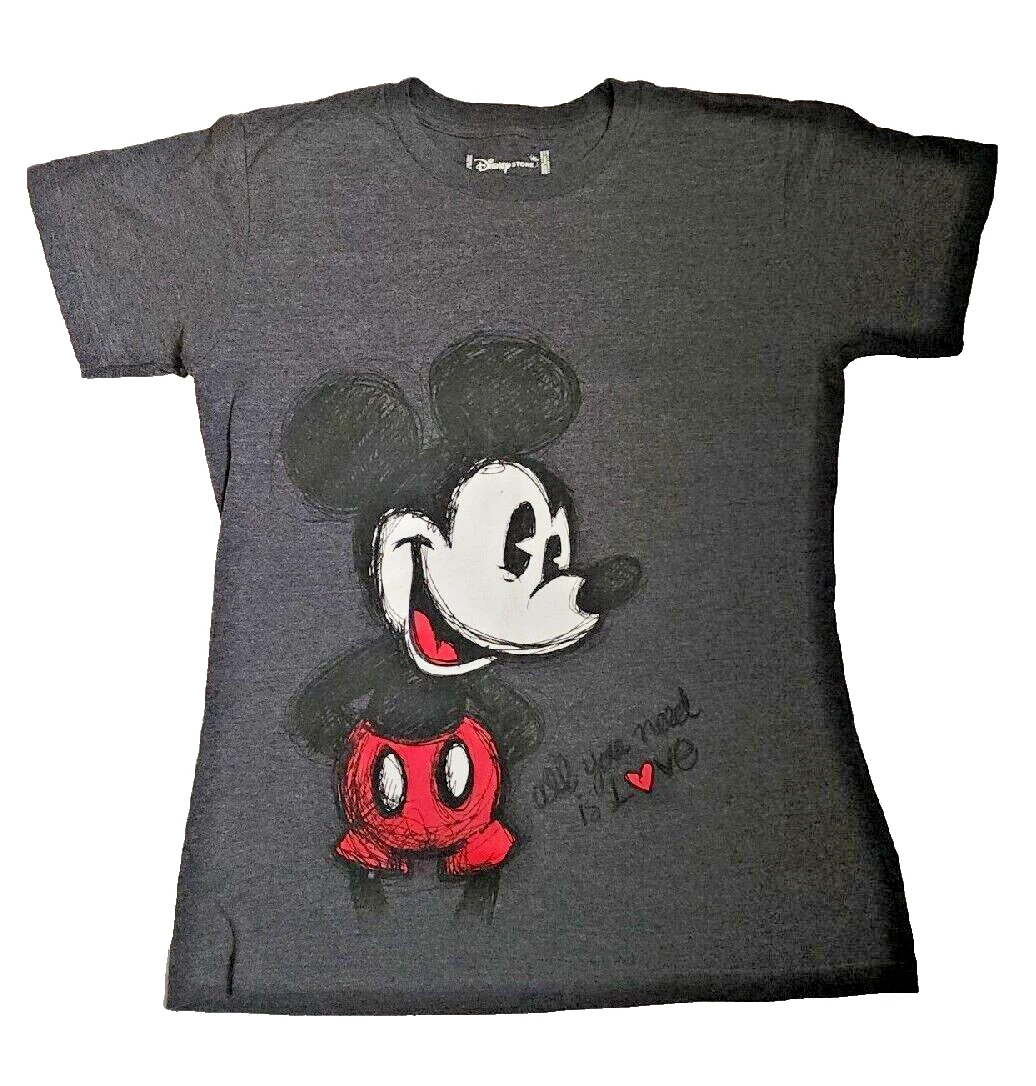 Mickey Mouse T-Shirt L “All You Need Is Love” Black Double Sided Disney Store