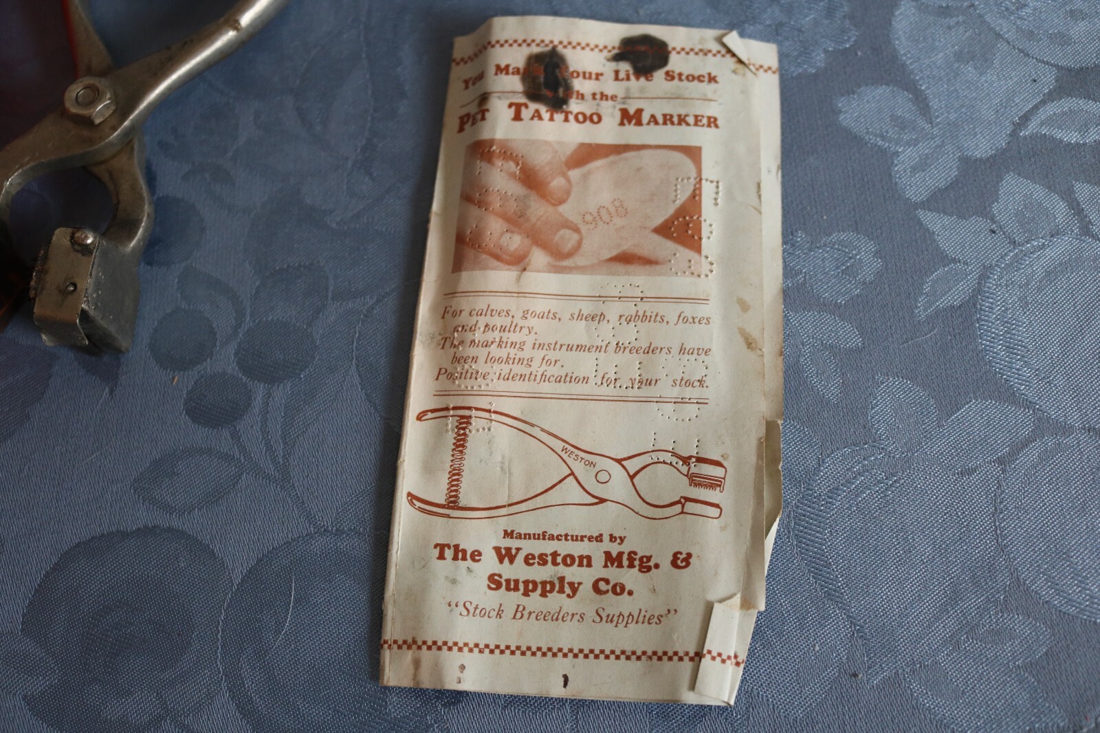 Livestock Pet Tattoo Set Directions on Box Lid Weston Mfg. Supply Co