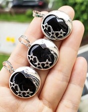 Black Onyx Healing Stone Star And Moon Pendant With Chain 1Pc