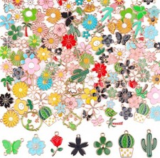 10 Enamel Gold Charms Mixed Pendants Findings Flower Floral Set Assorted Mix