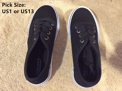 Kids School Shoes Lace Up Black Canvas Sneaker Shoes - Pick Y1 or T13
