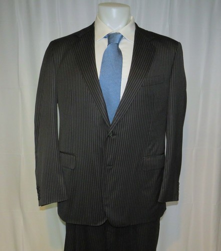 Michael Reslan x Caruso Dark Gray Striped Flat Front Two Button Suit 46R - Picture 9 of 18